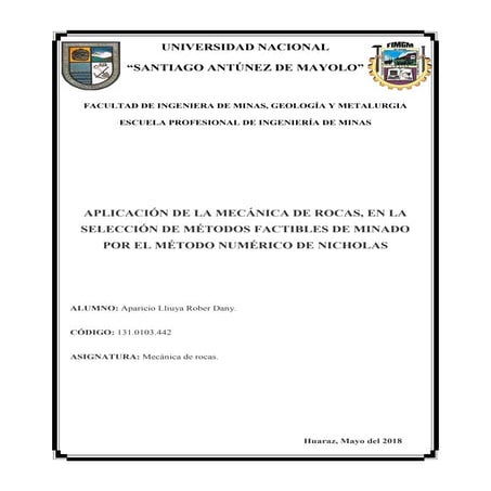 Seleccion metodo de minado, metodo numerico de nicholas