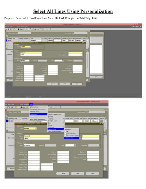 Select All Record From Tools Menu On Find Receipts For Matching Form