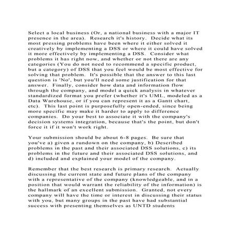 Select a local business (Or, a national business with a major IT p.docx