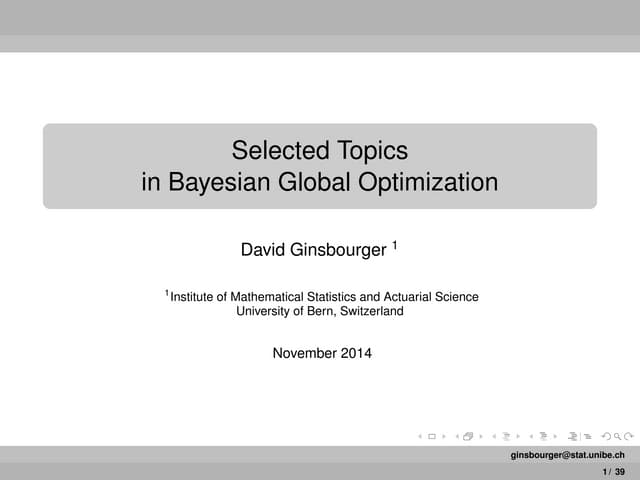 Selected topics in Bayesian Optimization