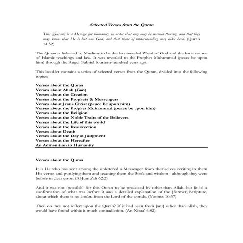 Selected verses from the quran