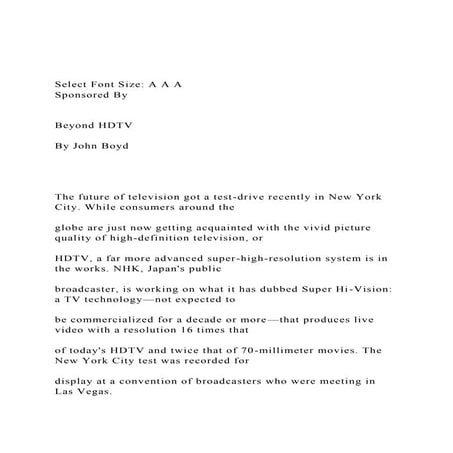 Select Font Size A A A Sponsored By  Beyond HDTV .docx