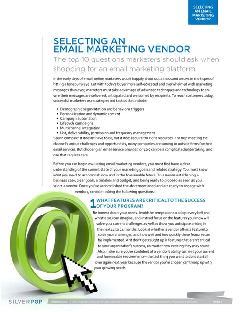 Selecting and Email Marketing Vendor