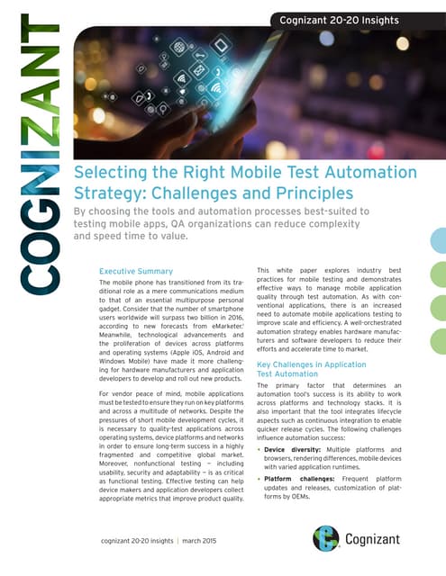 Selecting the Right Mobile Test Automation Strategy: Challenges and Principles