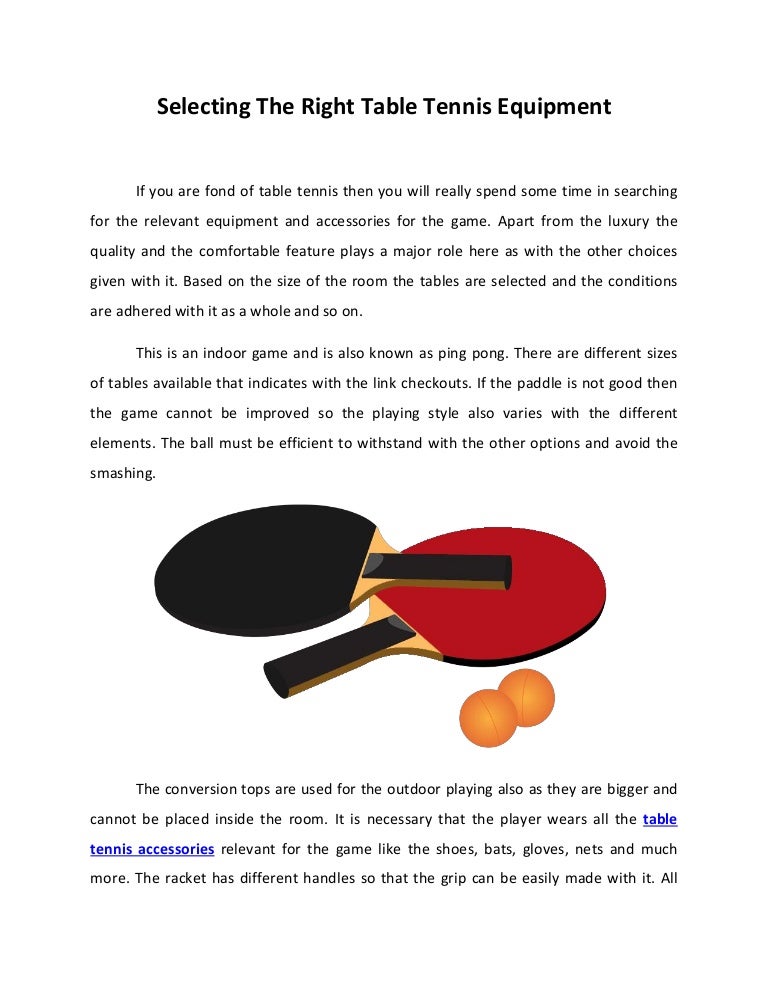 Selecting the Right Table Tennis Equipment