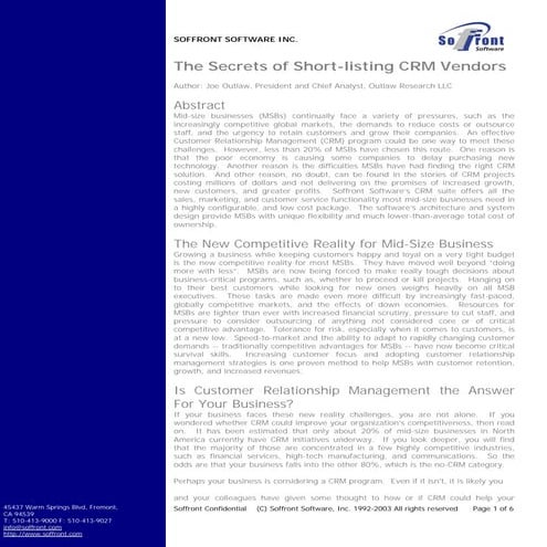 The Secrets of Short-listing CRM Vendors