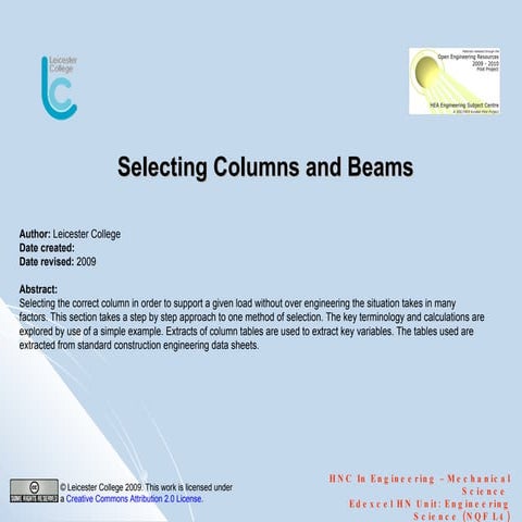 Selecting Columns And Beams