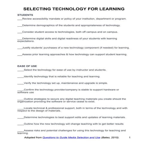 Selecting Technology for Learning