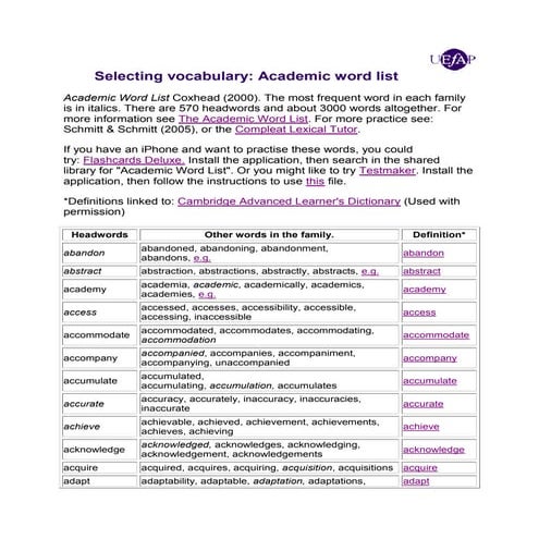 Selecting vocabulary