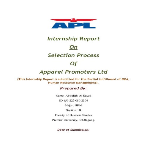 Selection Process  Of Apparel Promoters Ltd