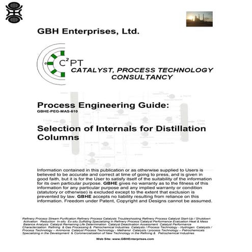 Selection of Internals for Distillation Columns