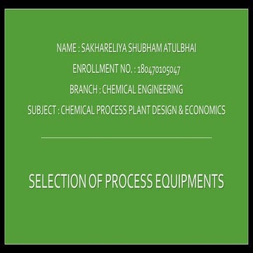 Selection of Process Equipment