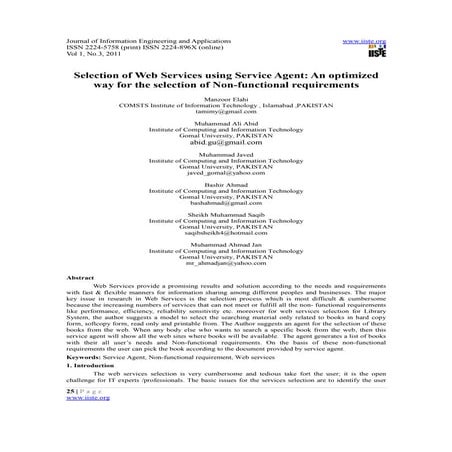 Selection of web services using service agent an optimized way for the select...