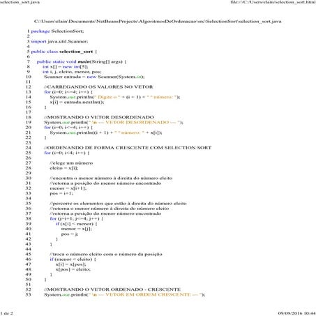 Selection Sort em Java | PDF