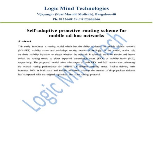 Self adaptive proactive routing scheme for mobile ad-hoc networks