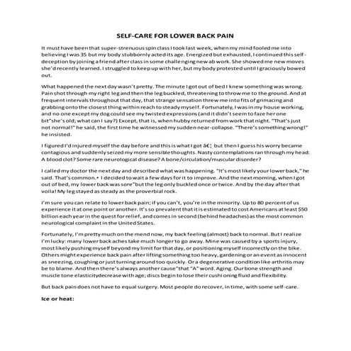 Self care for lower back pain | DOCX