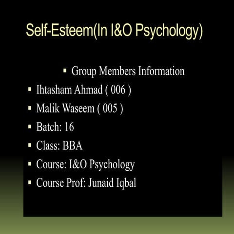 Self esteem(in i&amp;o psychology)