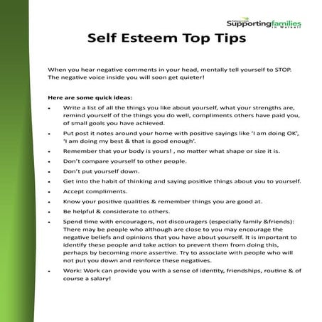 Self-esteem Top Tips