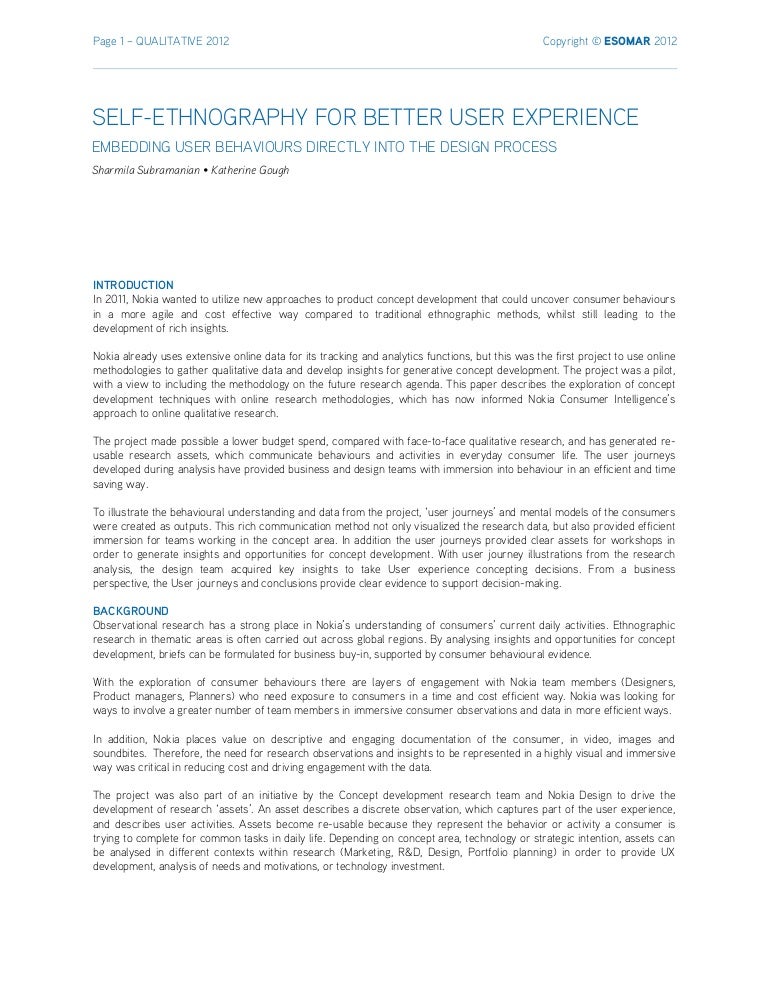 Self ethnography for better user experience