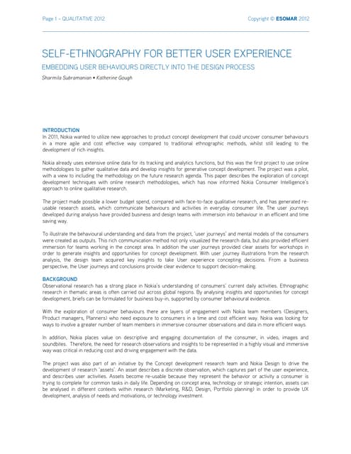 Self ethnography for better user experience