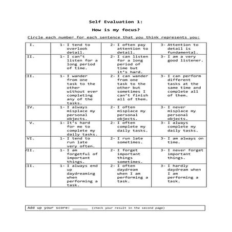 Self evaluation Focus & Attention