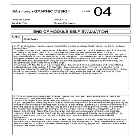 Self evaluation form ougd404 level 4-2