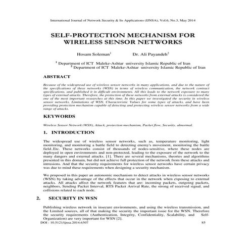 Self protection mechanism for wireless sensor networks