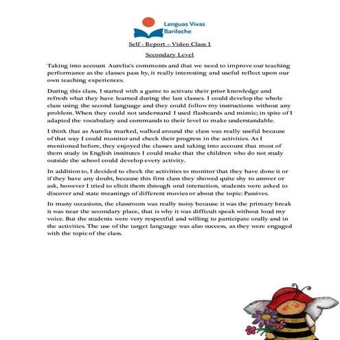 Self   report video class 1 - secondary level