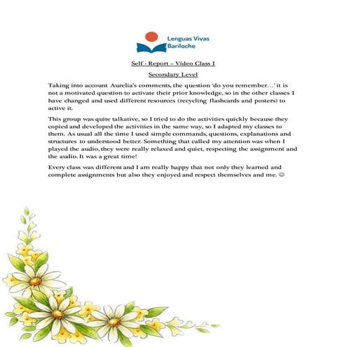 Self   report video class 2 - secondary level