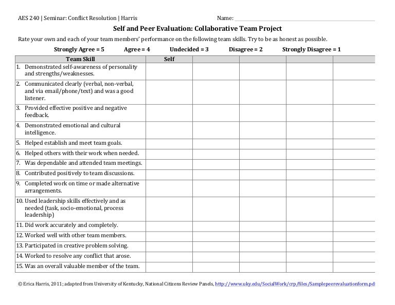 Self and peer evaluation