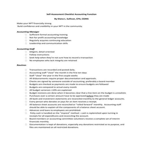 Tips and Tools for Great Financial Management: Self assessment checklist - ac...