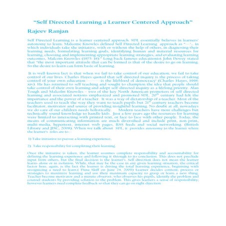 Self directed learning a learner centered approach