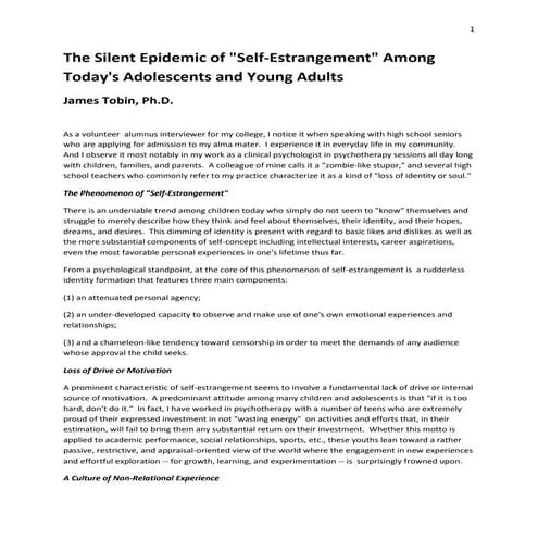 The Silent Epidemic of "Self-Estrangement" Among Today's Adolescents and Youn...