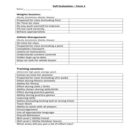 Self evaluation   term 1