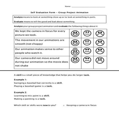 Self evaluation form group animation