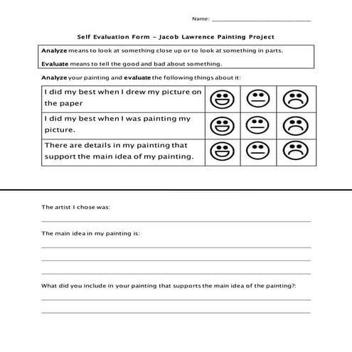 Self evaluation form jacob lawrence