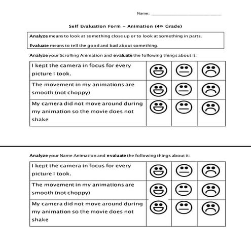 Self evaluation form scrolling and name animations