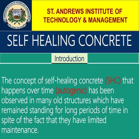 Presentation SHC.pptx on self healing concrete | PPTX