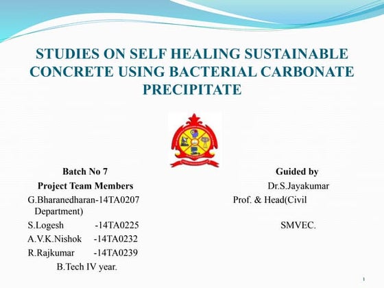 Self healing concrete B.Tech Ppt | PPT