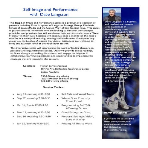 Schedule Announcement - Self Image and Performance 2nd part in series