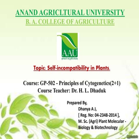 Self incompatibility in Plants