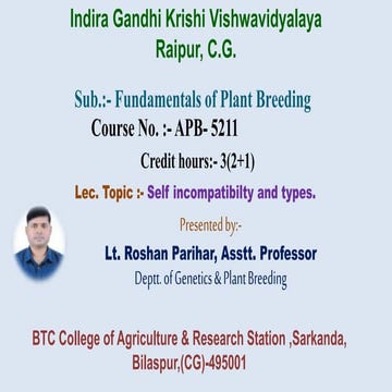 Self incompatibility in Plants