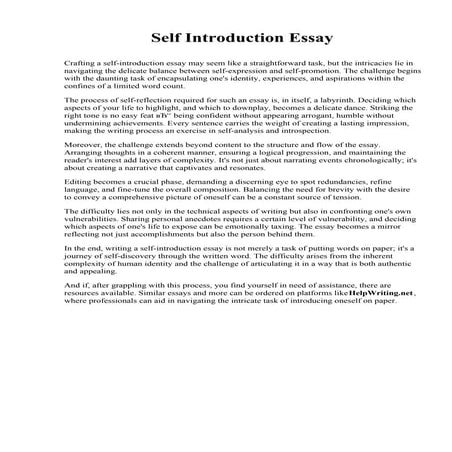 Self Introduction Essay. Morrisville State College | PDF