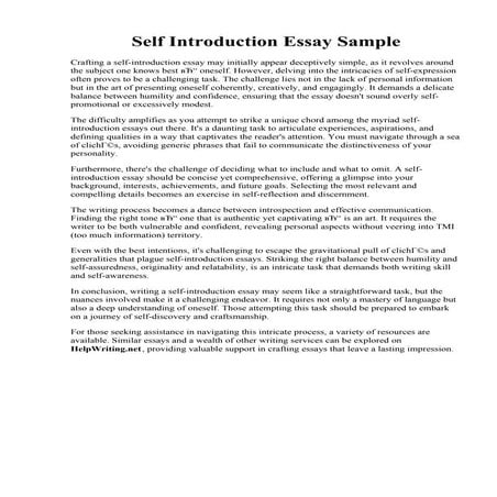 Self Introduction Essay Sample | PDF