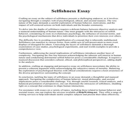 Selfishness Essay. Community College of Rhode Island
