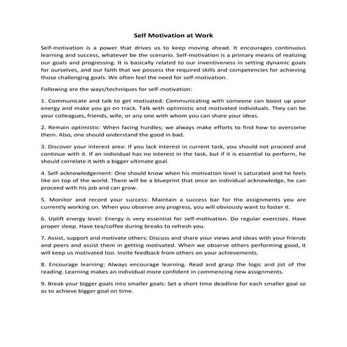 Self motivation at work