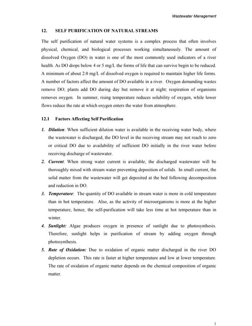 Self purification of river-streams