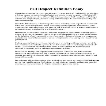 Self Respect Definition Essay