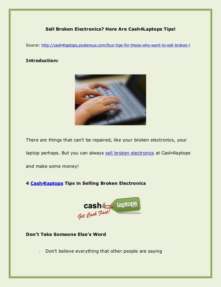 Sell Broken Electronics - Here Are Cash4laptops Tips