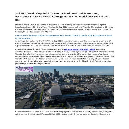 Sell FIFA World Cup 2026 Tickets A Stadium-Sized Statement, Vancouver’s ...